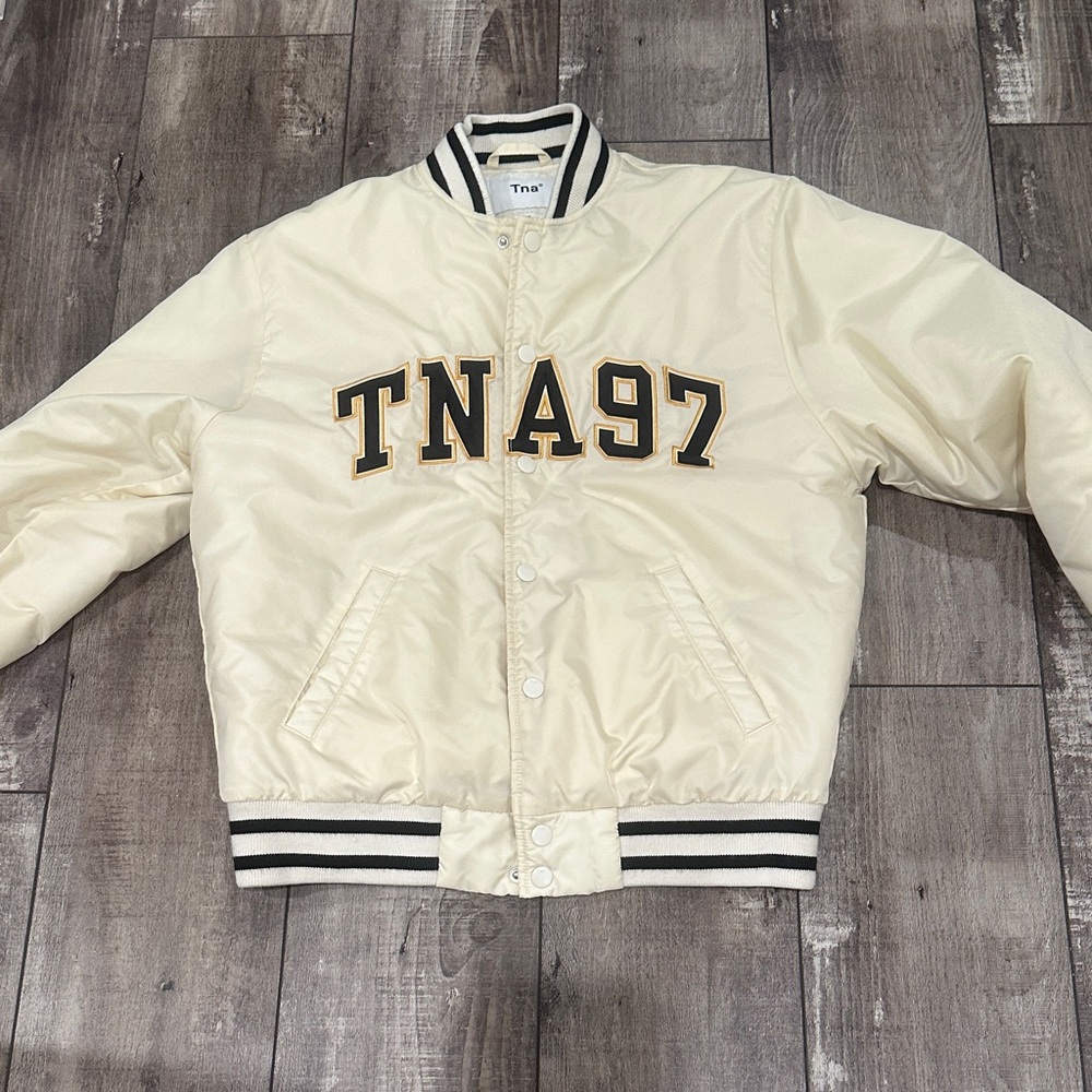 TNA Ivory Bomber Jacket with Striped Collar